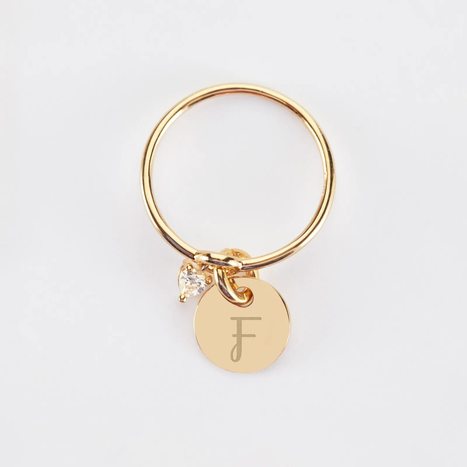 New HappyBulle Bague mini coeur scintillant personnalisé médaille gravée plaqué or 10 mm Plaqué or 18k