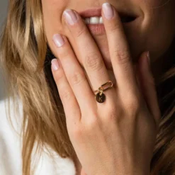 Discount HappyBulle Bague ovale ouverte plaqué or personnalisée médaille gravée 10 mm Plaqué or 18k