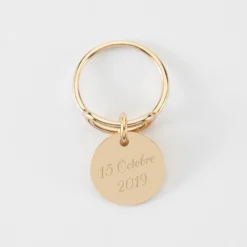 New HappyBulle Bague ovale ouverte plaqué or personnalisée médaille gravée 15 mm Plaqué or 18k