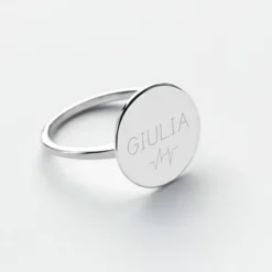 HappyBulle Bague plateau personnalisée argent médaille gravée 15 mm - Nos petits imparfaits Argent rhodié 925