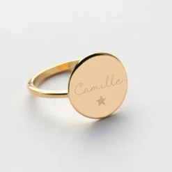 Hot HappyBulle Bague plateau personnalisée plaqué or médaille gravée 15 mm Plaqué or 18k