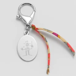 Hot HappyBulle Bijou de sac personnalisé médaille gravée acier ovale 33x25 mm et noeud Liberty