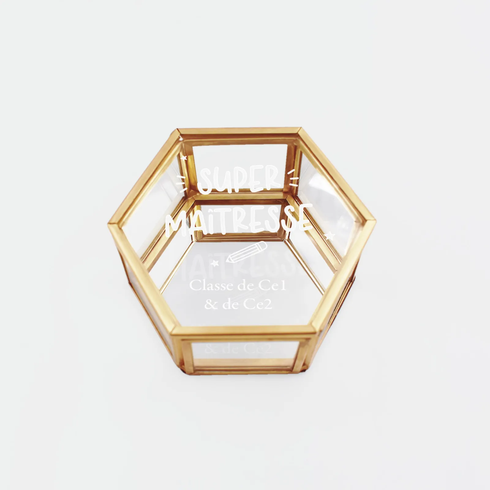 Best HappyBulle Boîte à bijoux personnalisée hexagonale 8x7x4 cm verre gravé - Edition spéciale "Super maîtresse"