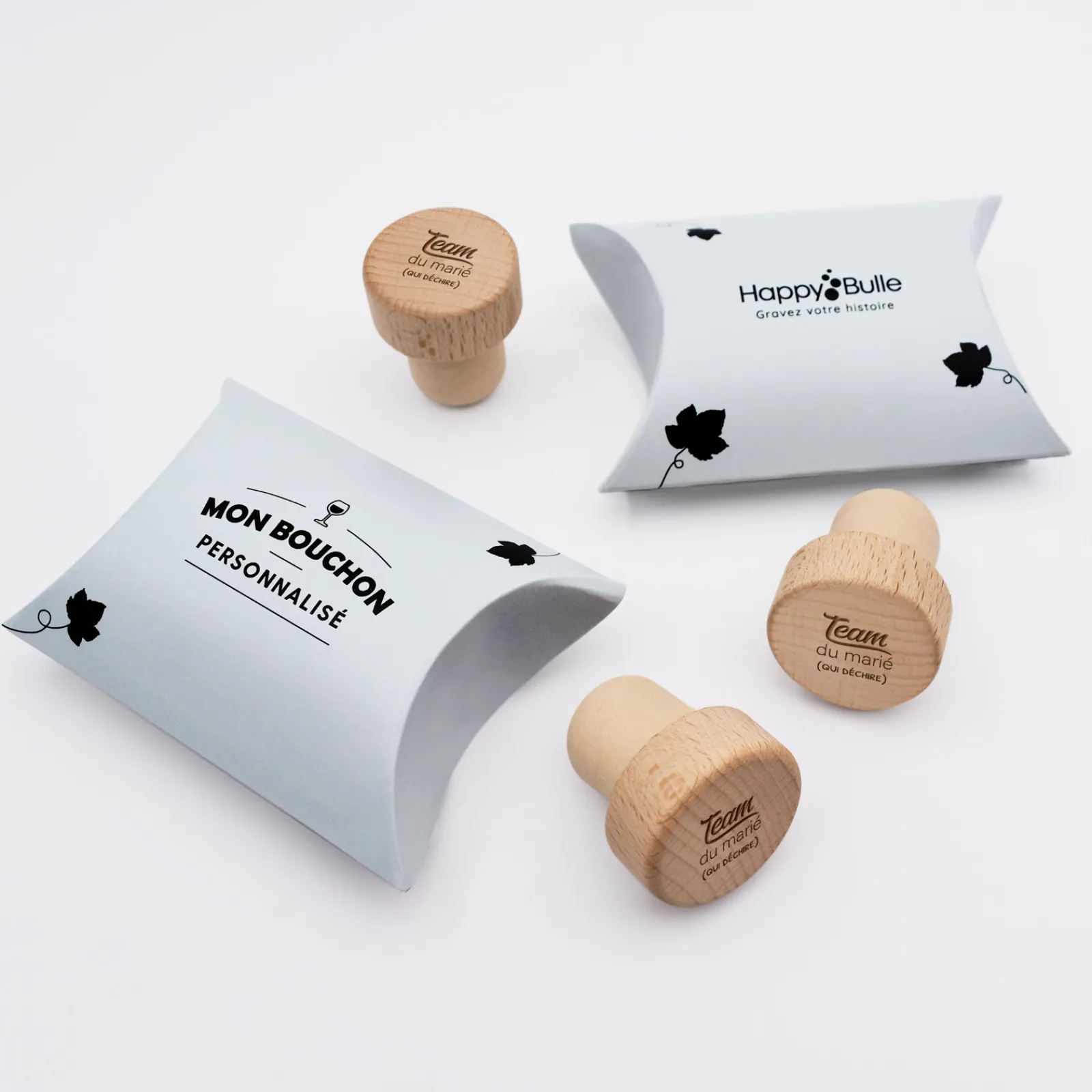 HappyBulle Bouchon de bouteille témoin homme personnalisé bois gravé