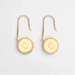 New HappyBulle Boucles d'oreilles bohème personnalisées médailles gravées plaqué or initiale 11 mm Plaqué or 18k