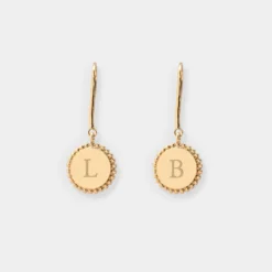 New HappyBulle Boucles d'oreilles bohème personnalisées médailles gravées plaqué or initiale 11 mm Plaqué or 18k