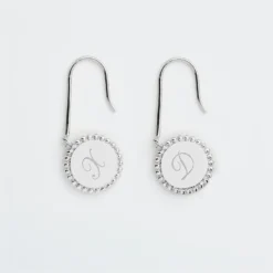 Discount HappyBulle Boucles d'oreilles bohème personnalisées médailles gravées argent initiale 11 mm Argent rhodié 925