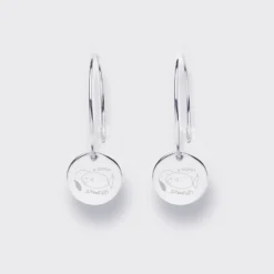 HappyBulle Boucles d'oreilles créoles médailles personnalisées gravées argent 15 mm Argent rhodié 925