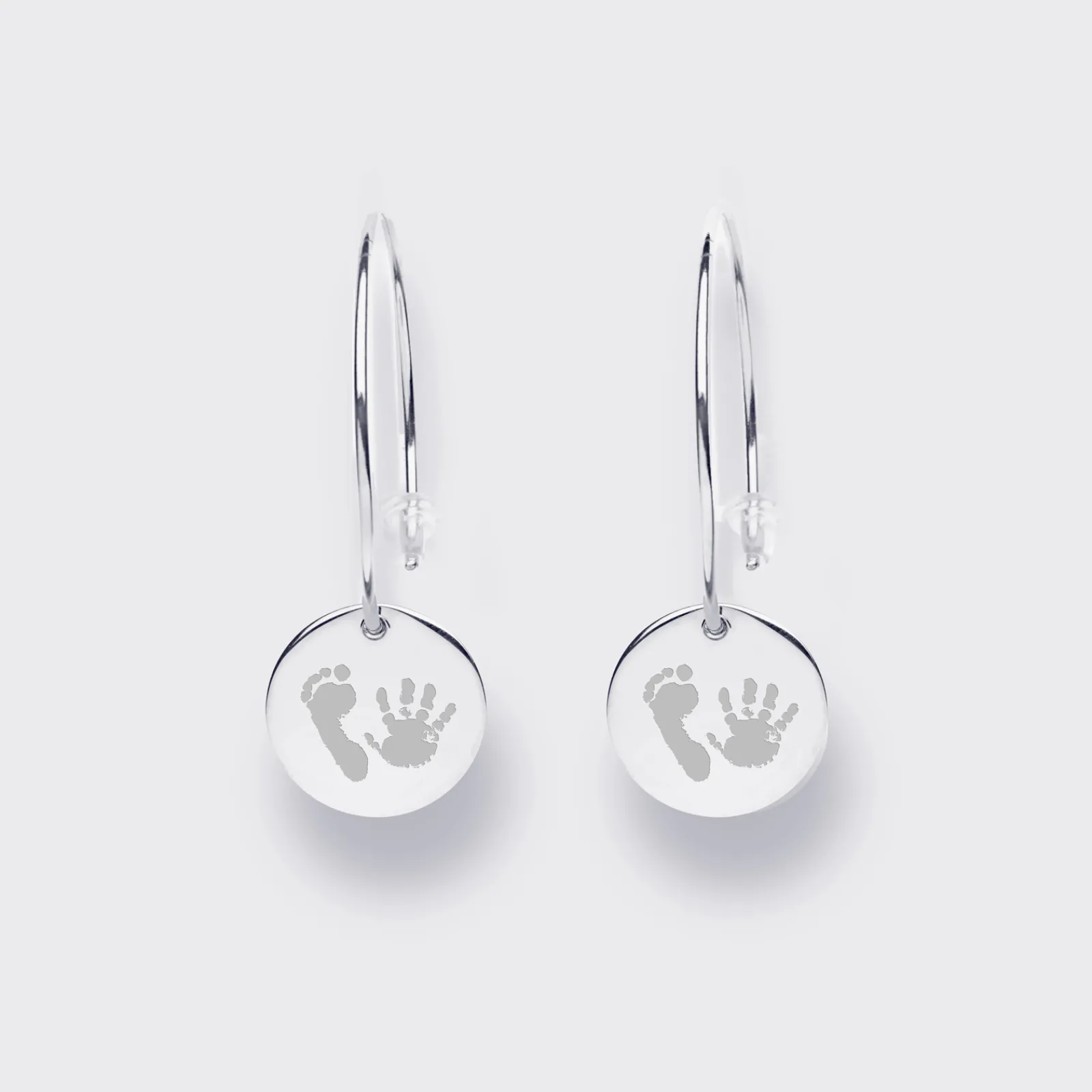 HappyBulle Boucles d'oreilles créoles médailles personnalisées gravées argent 15 mm Argent rhodié 925