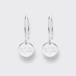 HappyBulle Boucles d'oreilles créoles médailles personnalisées gravées argent 15 mm Argent rhodié 925