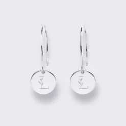 HappyBulle Boucles d'oreilles créoles médailles personnalisées gravées argent 15 mm Argent rhodié 925