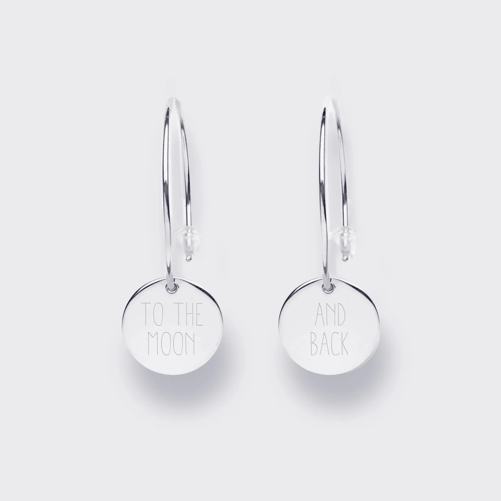 HappyBulle Boucles d'oreilles créoles médailles personnalisées gravées argent 15 mm Argent rhodié 925