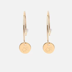 Clearance HappyBulle Boucles d'oreilles créoles médailles personnalisées gravées plaqué or initiale 10 mm Plaqué or 18k