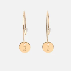 Clearance HappyBulle Boucles d'oreilles créoles médailles personnalisées gravées plaqué or initiale 10 mm Plaqué or 18k