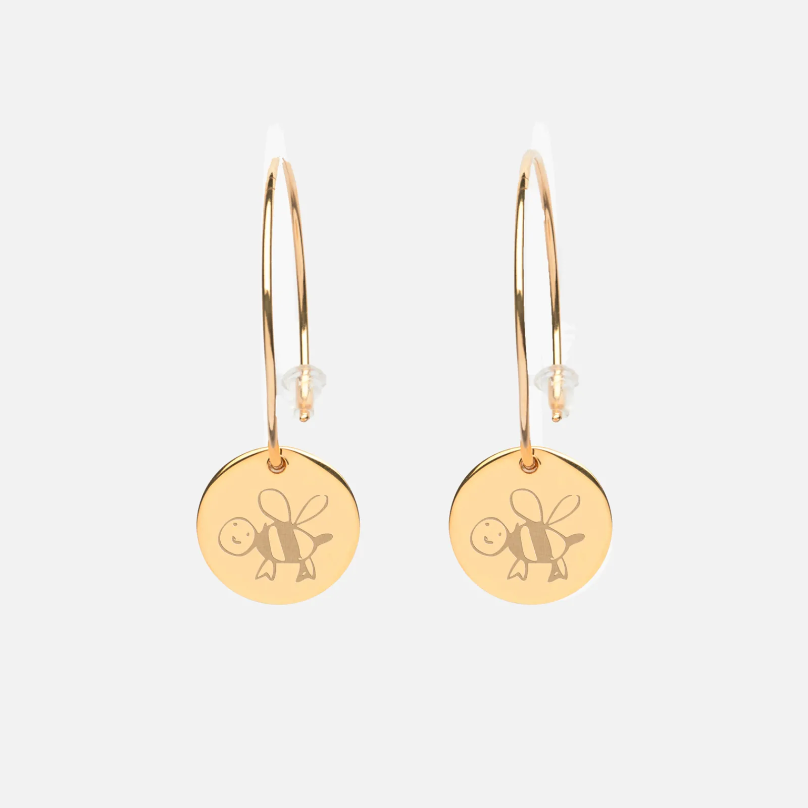Online HappyBulle Boucles d'oreilles créoles personnalisées médailles gravées plaqué or 15 mm Plaqué or 18k