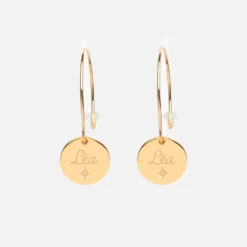 Online HappyBulle Boucles d'oreilles créoles personnalisées médailles gravées plaqué or 15 mm Plaqué or 18k