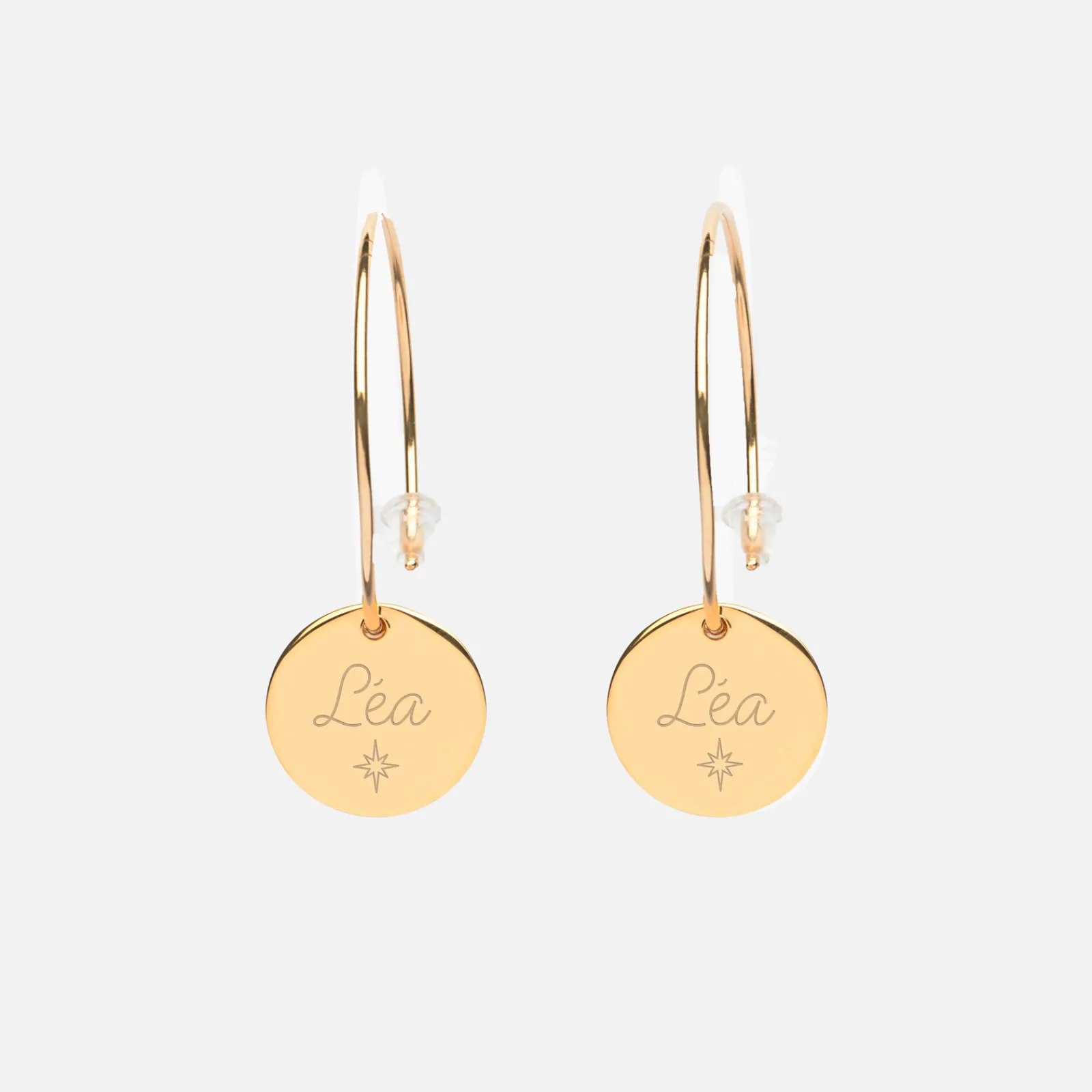 Online HappyBulle Boucles d'oreilles créoles personnalisées médailles gravées plaqué or 15 mm Plaqué or 18k