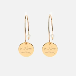 Online HappyBulle Boucles d'oreilles créoles personnalisées médailles gravées plaqué or 15 mm Plaqué or 18k