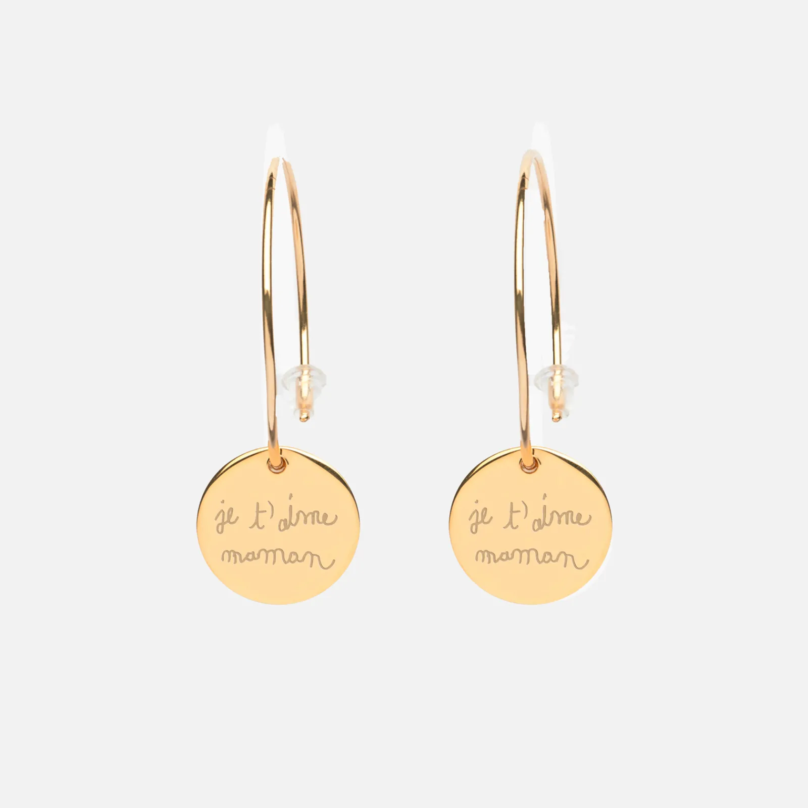 Online HappyBulle Boucles d'oreilles créoles personnalisées médailles gravées plaqué or 15 mm Plaqué or 18k