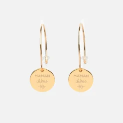 Online HappyBulle Boucles d'oreilles créoles personnalisées médailles gravées plaqué or 15 mm Plaqué or 18k