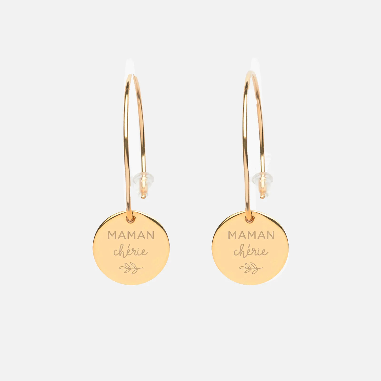 Online HappyBulle Boucles d'oreilles créoles personnalisées médailles gravées plaqué or 15 mm Plaqué or 18k