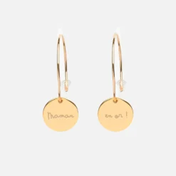 Online HappyBulle Boucles d'oreilles créoles personnalisées médailles gravées plaqué or 15 mm Plaqué or 18k