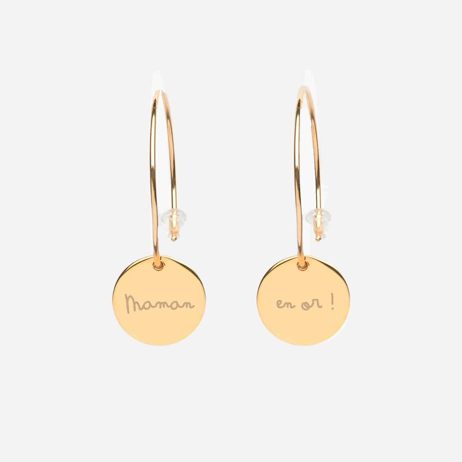 Online HappyBulle Boucles d'oreilles créoles personnalisées médailles gravées plaqué or 15 mm Plaqué or 18k