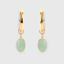 Online HappyBulle Boucles d'oreilles créoles pierre quartzite vert plaqué or Verte