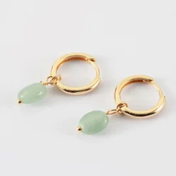Online HappyBulle Boucles d'oreilles créoles pierre quartzite vert plaqué or Verte