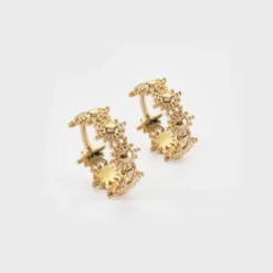 New HappyBulle Boucles d'oreilles créoles étoile brillante plaqué or Plaqué or 18k