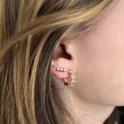 New HappyBulle Boucles d'oreilles créoles étoile brillante plaqué or Plaqué or 18k