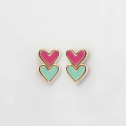 Discount HappyBulle Boucles d'oreilles cœur émail multicolore plaqué or Plaqué or 18k