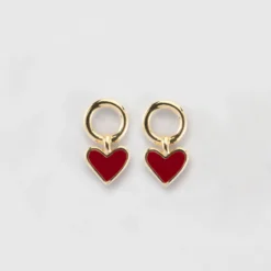 Hot HappyBulle Boucles d'oreilles cœur émail rouge plaqué or