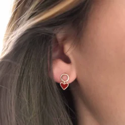 Hot HappyBulle Boucles d'oreilles cœur émail rouge plaqué or