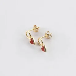 Hot HappyBulle Boucles d'oreilles cœur émail rouge plaqué or