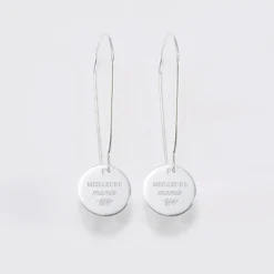Sale HappyBulle Boucles d'oreilles longues personnalisées gravées argent 15 mm