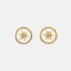 New HappyBulle Boucles d'oreilles émail blanc soleil plaqué or Email blanc