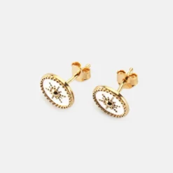 New HappyBulle Boucles d'oreilles émail blanc soleil plaqué or Email blanc