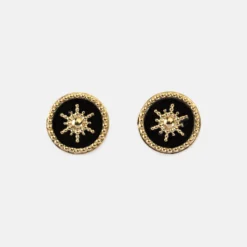 Outlet HappyBulle Boucles d'oreilles émail noir soleil plaqué or Email noir