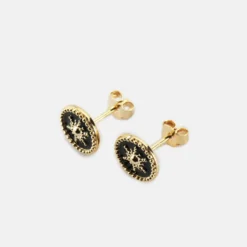 Outlet HappyBulle Boucles d'oreilles émail noir soleil plaqué or Email noir