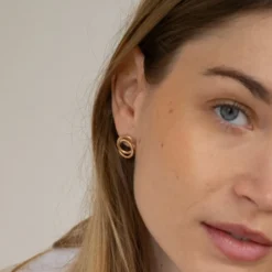 Clearance HappyBulle Boucles d'oreilles puces anneaux entrelacés plaqué or Plaqué or 18k