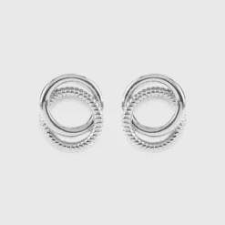 Best HappyBulle Boucles d'oreilles puces anneaux entrelacés argent Argent rhodié 925