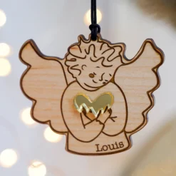 HappyBulle Boule de Noël personnalisée Ange Câlin gravé - x MyLovelyThing Bois