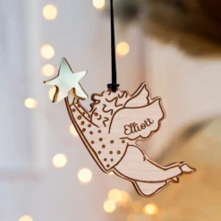 New HappyBulle Boule de Noël personnalisée Ange Etoile gravé - x MyLovelyThing Bois