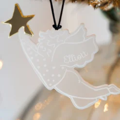 New HappyBulle Boule de Noël personnalisée Ange Etoile givré gravé - x MyLovelyThing Acrylique
