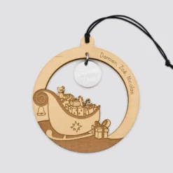New HappyBulle Boule de Noël personnalisée bois gravé - édition spéciale "Le du Père Noël" Traineau