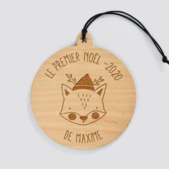 Clearance HappyBulle Boule de Noël personnalisée gravée bois ronde - édition spéciale "Noël"