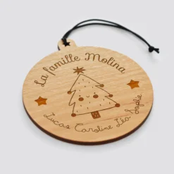 Clearance HappyBulle Boule de Noël personnalisée gravée bois ronde - édition spéciale 