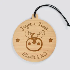 Clearance HappyBulle Boule de Noël personnalisée gravée bois ronde - édition spéciale 