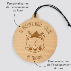 Clearance HappyBulle Boule de Noël personnalisée gravée bois ronde - édition spéciale 